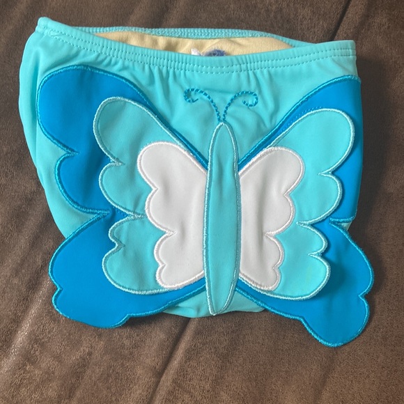 Lands End Long Sleeve Swim Top and Butterfly Bottom 0-3M Ruffle Quarter Zip - Picture 5 of 7